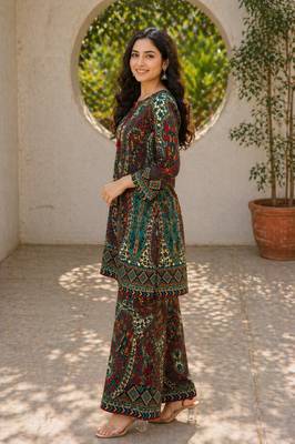 Multicolour rayon cotton paisley printed co ord set 3