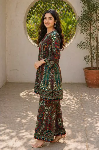 Multicolour rayon cotton paisley printed co ord set