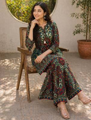 Multicolour rayon cotton paisley printed co ord set 4