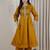Mustard dhabu cotton a-line kurta set with applique handwork