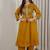 Mustard dhabu cotton a-line kurta set with applique handwork