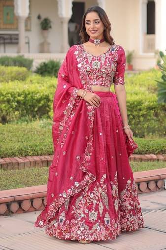 Pink Gold Crush with Sequins Zari and Codding Embroidered Work lehenga choli 