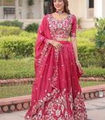 Pink Gold Crush with Sequins Zari and Codding Embroidered Work lehenga choli 