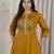 Mustard dhabu cotton a-line kurta set with applique handwork