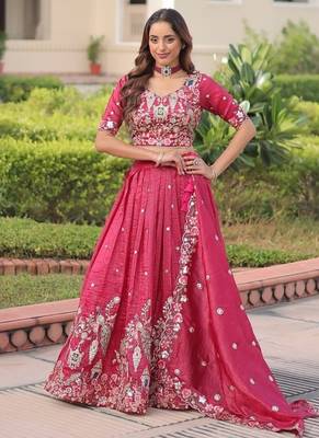 pink gold crush lehenga choli with zari sequins work 5