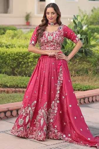 pink gold crush lehenga choli with zari sequins work