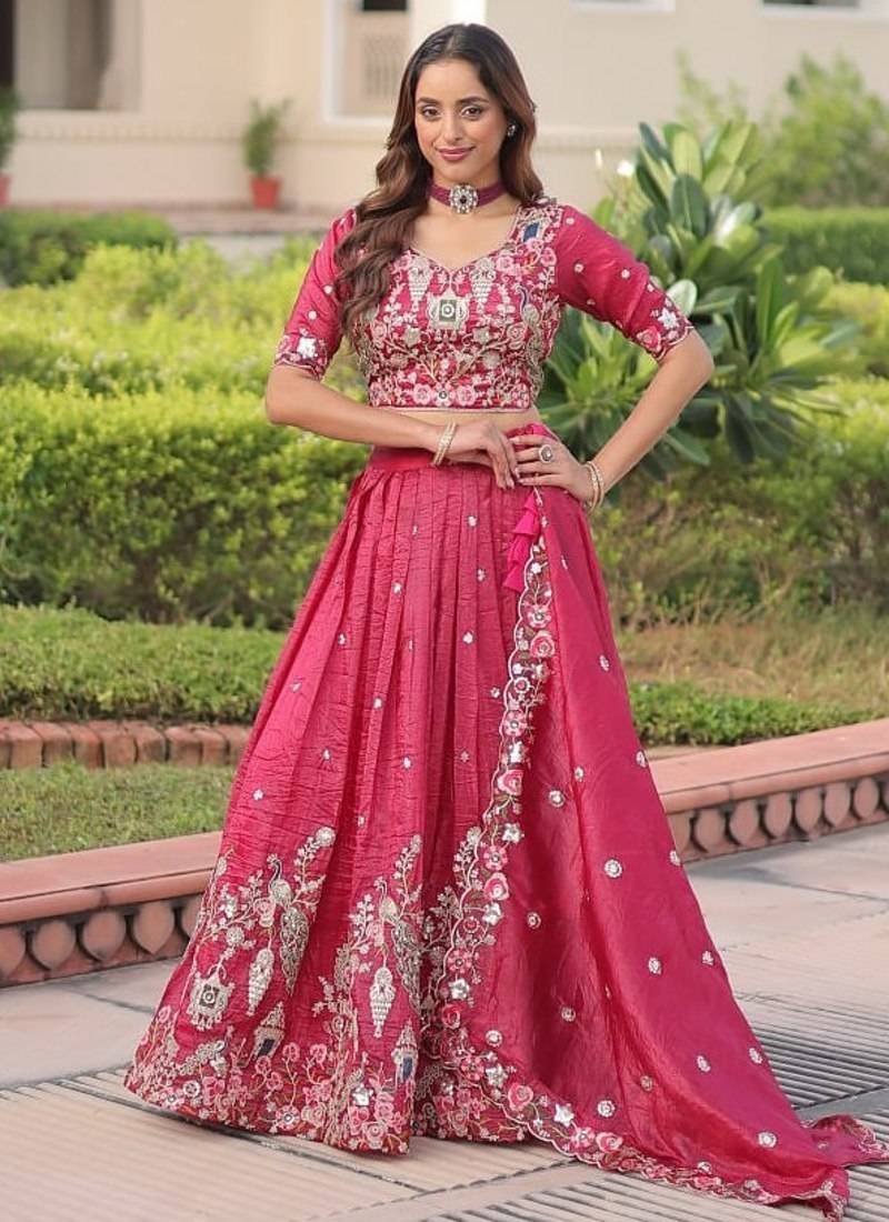 Pink Gold Crush with Sequins Zari and Codding Embroidered Work lehenga choli 