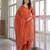 Rust orange cotton panel printed kurta set with mirror handwork and dupatta