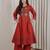 Brick red dhabu cotton a-line kurta set with applique handwork