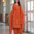 Rust orange cotton panel printed kurta set with mirror handwork and dupatta