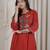Brick red dhabu cotton a-line kurta set with applique handwork