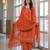 Rust orange cotton panel printed kurta set with mirror handwork and dupatta