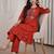 Brick red dhabu cotton a-line kurta set with applique handwork