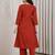 Brick red dhabu cotton a-line kurta set with applique handwork