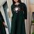 Bottle green dabu cotton a-line kurta set with handcrafted mirror work embroidery