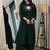 Bottle green dabu cotton a-line kurta set with handcrafted mirror work embroidery
