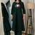 Bottle green dabu cotton a-line kurta set with handcrafted mirror work embroidery