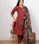 Maroon cotton kurta set with patch handwork and printed dupatta – ethnic wear