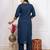 Navy blue cotton kurta set with patch handwork and printed dupatta – ethnic wear