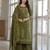 Olive green cotton panel printed kurta set with mirror handwork and dupatta
