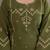 Olive green cotton panel printed kurta set with mirror handwork and dupatta