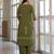 Olive green cotton panel printed kurta set with mirror handwork and dupatta