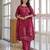 Wine red cotton panel printed kurta set with mirror handwork and dupatta
