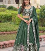 Green Vichitra Silk With Sequins Zari Thread Embroidered work lehenga choli with duppta