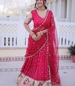 Pink Dola silk with Meena Weaving Sequins coding Embroidered lace Work lehenga choli
