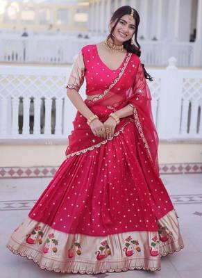 pink dola silk lehenga choli with meena weaving lace 3