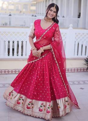 pink dola silk lehenga choli with meena weaving lace 4