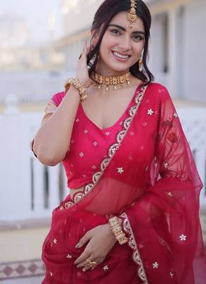 pink dola silk lehenga choli with meena weaving lace 5