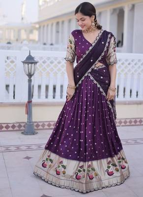 wine dola silk lehenga choli with meena sequins lace 1