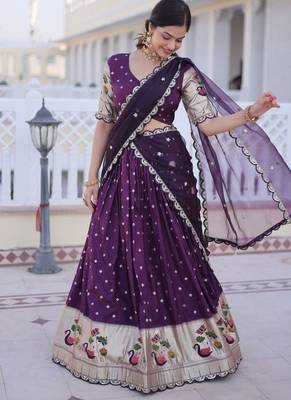 wine dola silk lehenga choli with meena sequins lace 2