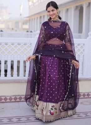 wine dola silk lehenga choli with meena sequins lace 5