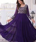 Purple Designer Readymade Long Kurti With Embroidery Zari Sequins Work