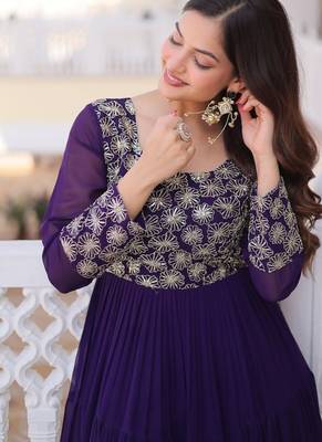 purple faux georgette anarkali gown with embroidery work 4