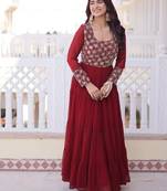 Maroon Designer Readymade Long Kurti With Embroidery Zari Sequins Work