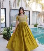 mehndi Designer Readymade Long Kurti With Embroidery Zari Sequins Wor