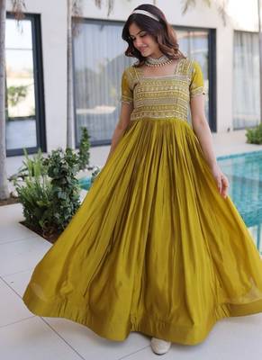 mehendi art silk anarkali gown with zari embroidery 2