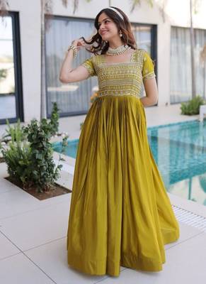 mehendi art silk anarkali gown with zari embroidery 4
