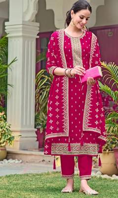 magenta zari embroidered georgette pakistani salwar suit 1