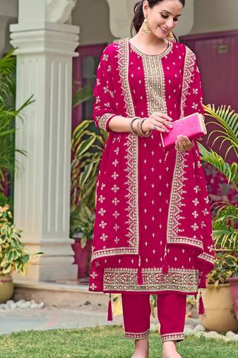 Magenta embroidered georgette pakistani salwar suit