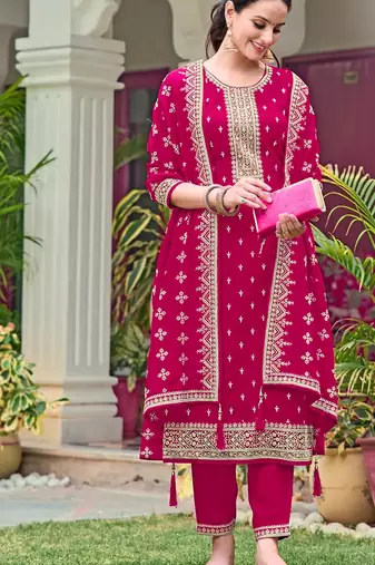 Magenta embroidered georgette semi-stitched pakistani salwar suit