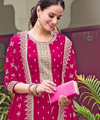 magenta zari embroidered georgette pakistani salwar suit 2