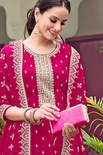 magenta zari embroidered georgette pakistani salwar suit