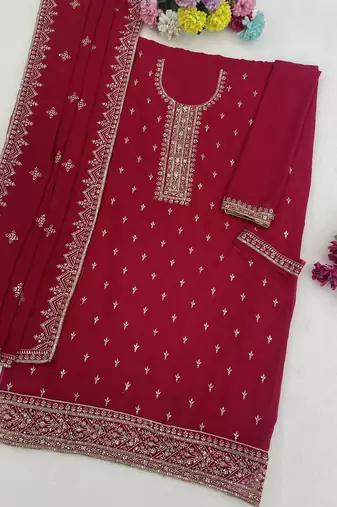 magenta zari embroidered georgette pakistani salwar suit