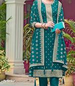 Teal embroidered georgette pakistani salwar suit