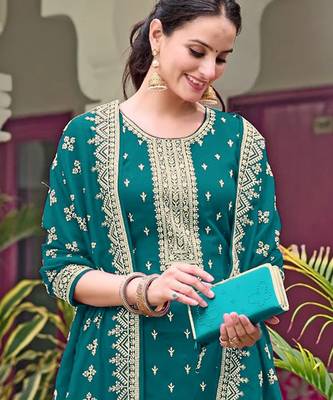 teal zari embroidered georgette pakistani salwar suit 2