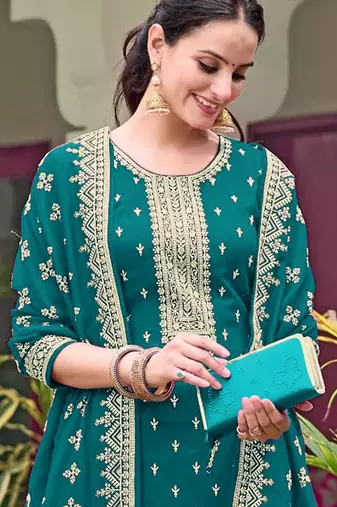 teal zari embroidered georgette pakistani salwar suit